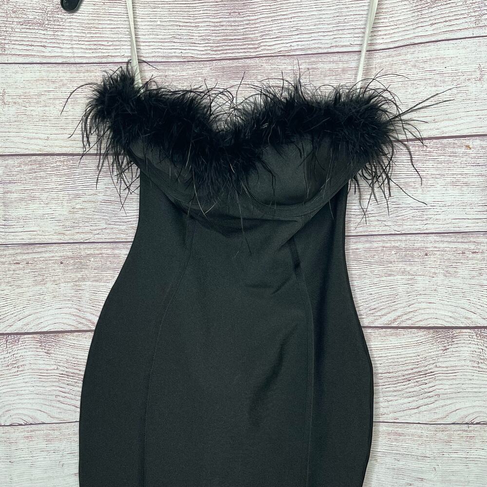 Superdown Ramona Bustier Black Feather Trim Party Mini Dress Size Small - Picture 12 of 14